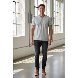 Denim & Flower By Ricky‎ Singh Henley Shirt Mens Large Gray Cotton Casual Wear